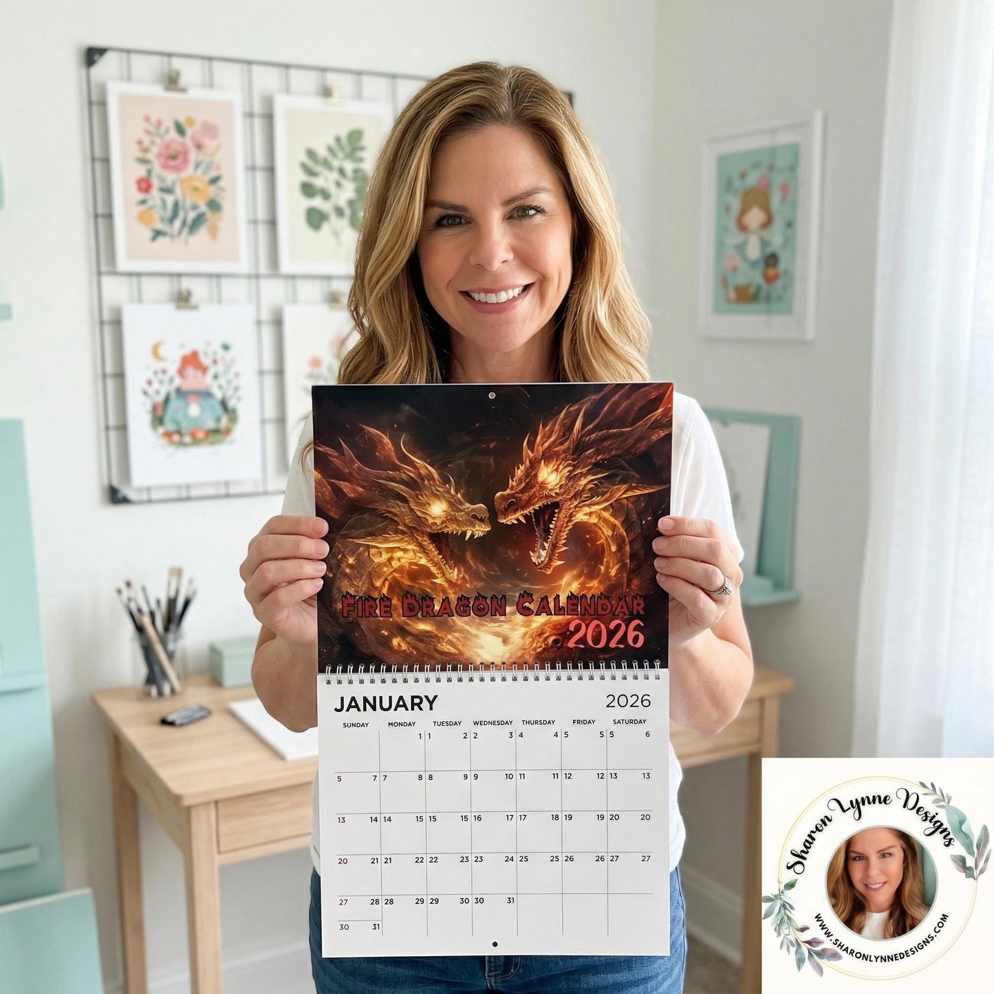 2026 Fire Dragon Wall Calendar: Gamer Fantasy Art Monthly Planner