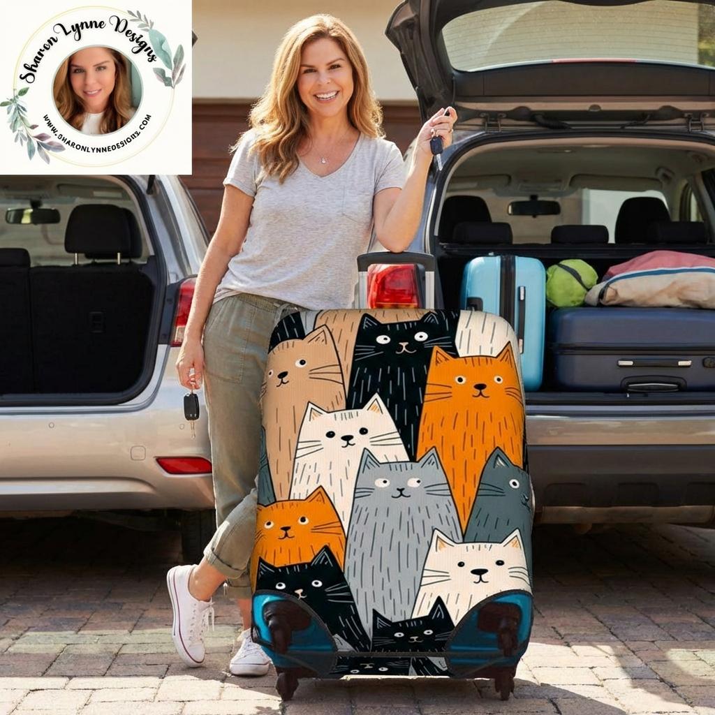 Cat Thickened Luggage Cover - Protective Travel Suitcase Sleeve for Pet Lovers