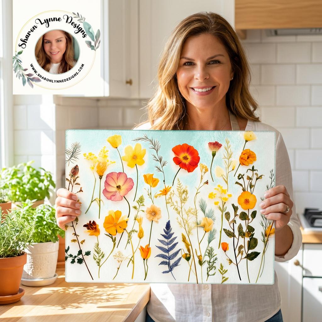 Wildflower Glass Cutting Board: Tempered Glass Kitchen Decor