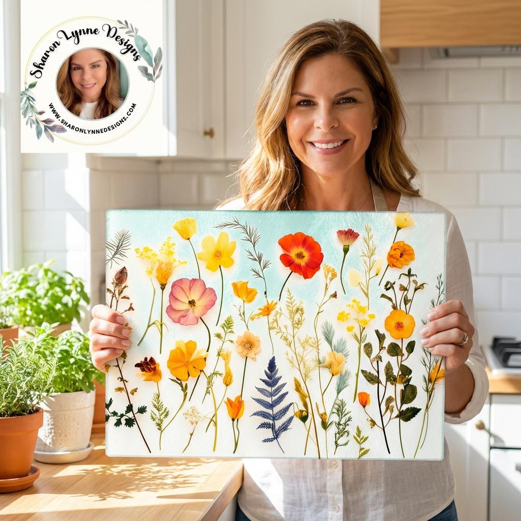 Wildflower Glass Cutting Board: Tempered Glass Kitchen Decor