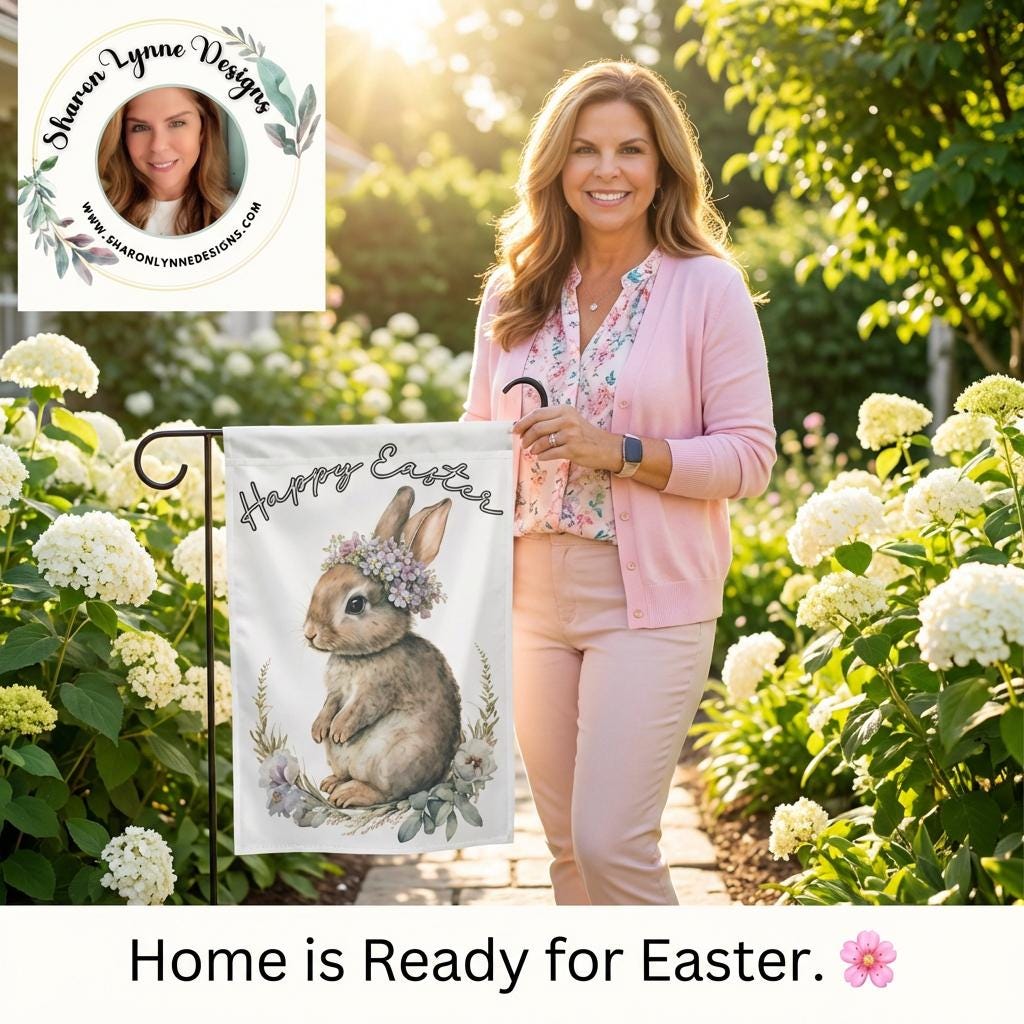 Easter Bunny Garden Banner - Rabbit Spring Flag Floral Holiday Yard Decoration Outdoor Home Decor