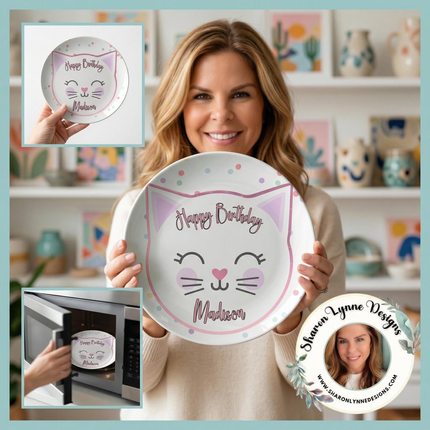 Custom Cat Birthday Plate - Personalized Pet Celebration Dish Kitten Party Tableware Gift