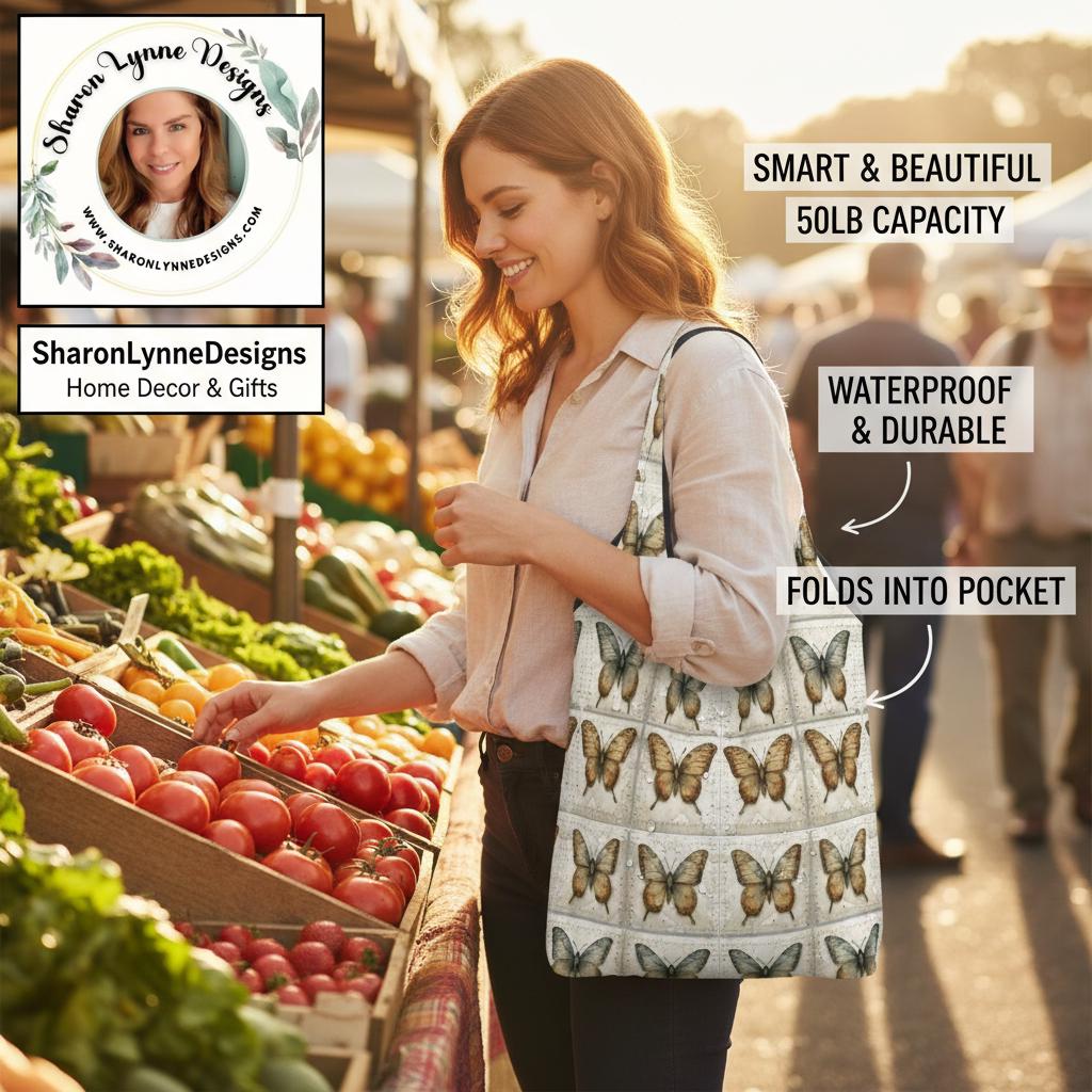 Butterfly Folding Reusable Grocery Shopping Bags - Compact Eco-Friendly Tote Market Carry Storage