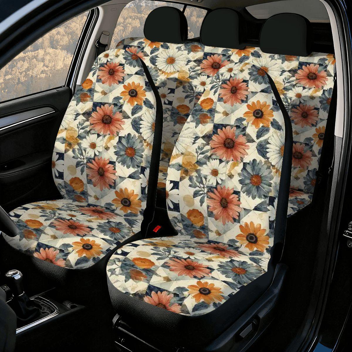 Floral Car Seat Covers Complete Set - Front Rear Bucket Console Protection Universal Fit