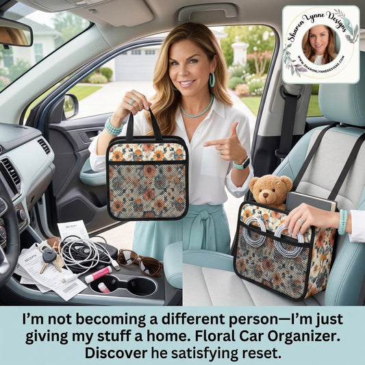 Flower Car Seat Organizer - Floral Auto Storage Caddy for Kids Toys Books Snacks Travel