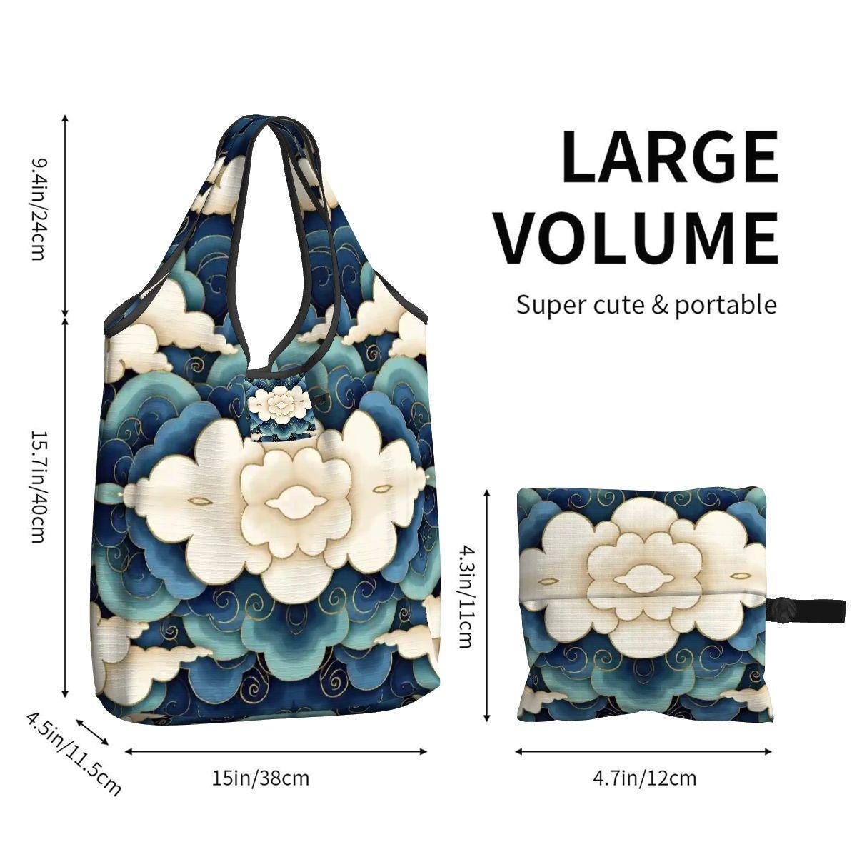 Cloud Folding Reusable Grocery Bags - Compact Travel Shopping Totes Eco Friendly Storage