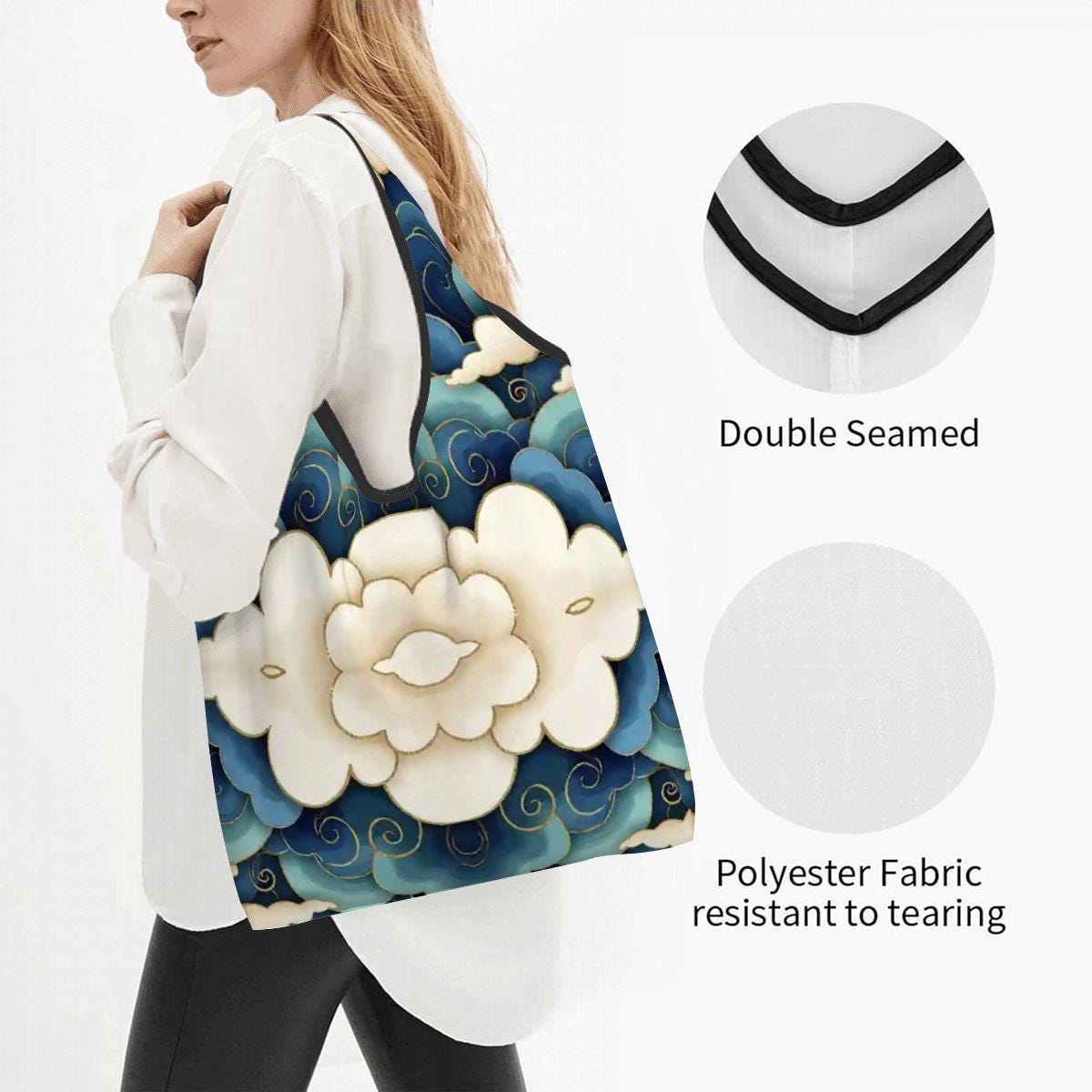Cloud Folding Reusable Grocery Bags - Compact Travel Shopping Totes Eco Friendly Storage