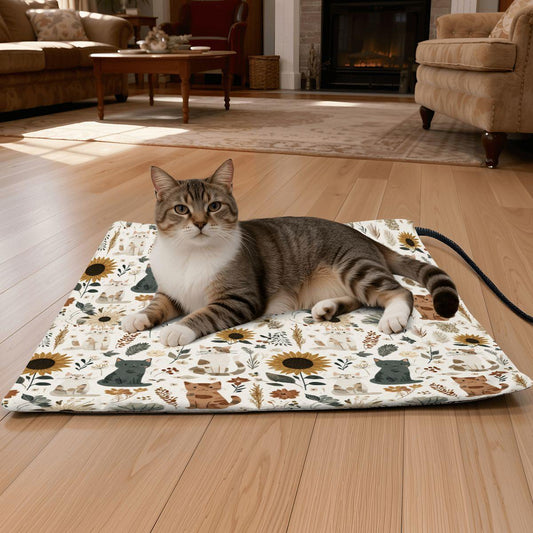 Beige Cat Heating Pad – Cozy Electric Pet Mat for Small Animals
