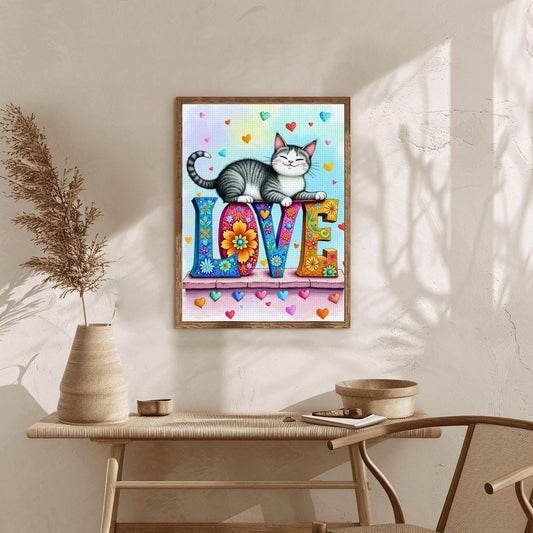 Kitty Love DIY Diamond Painting Kit No Frame Cat Art Craft Project