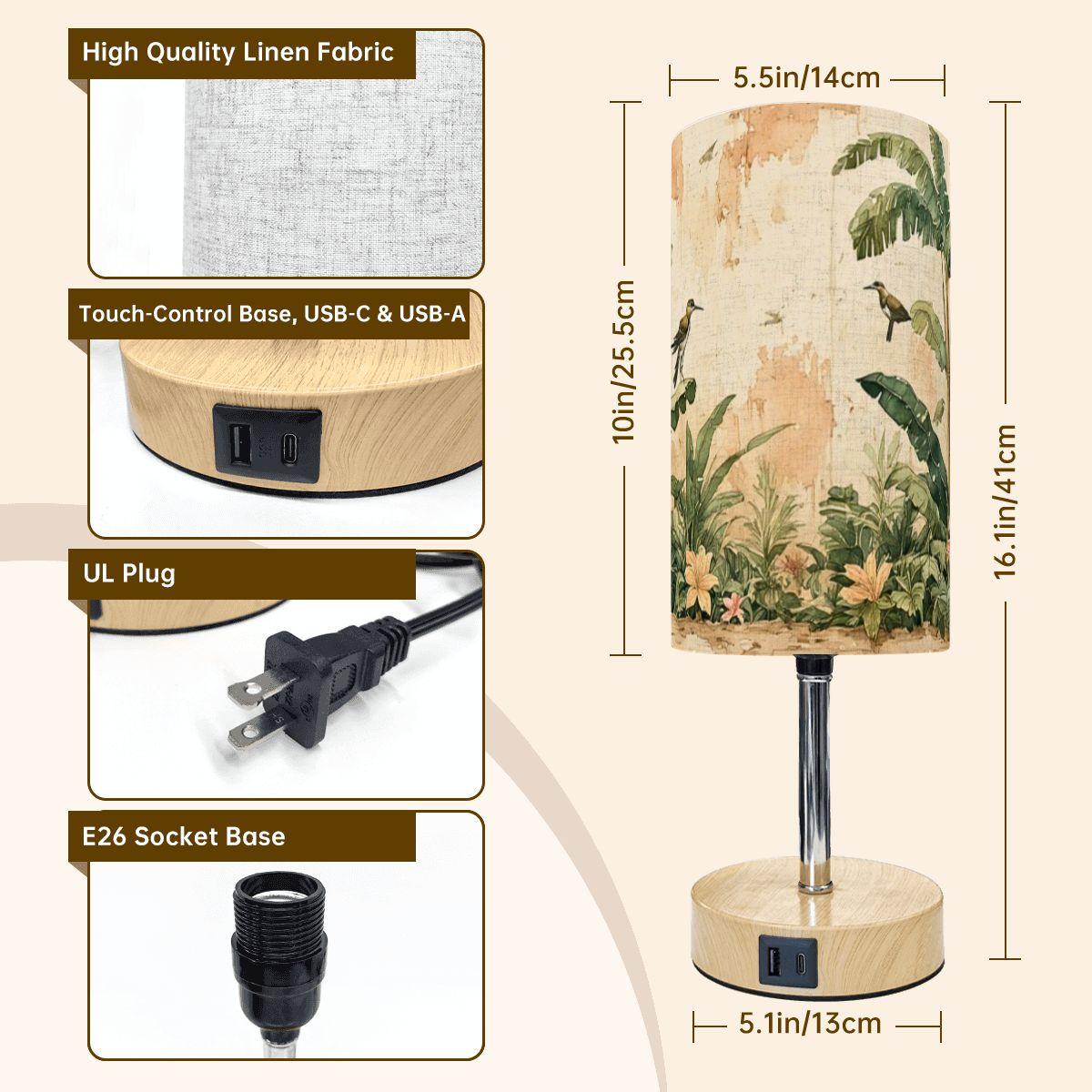 Tropical Touch Bedside Table Lamp with USB Charging Port - Modern Nightstand Light for Bedroom