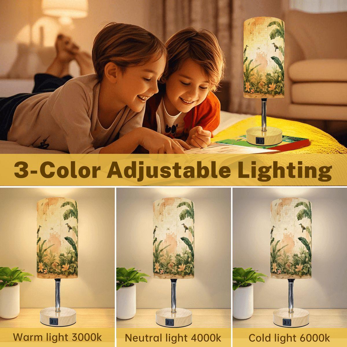 Tropical Touch Bedside Table Lamp with USB Charging Port - Modern Nightstand Light for Bedroom