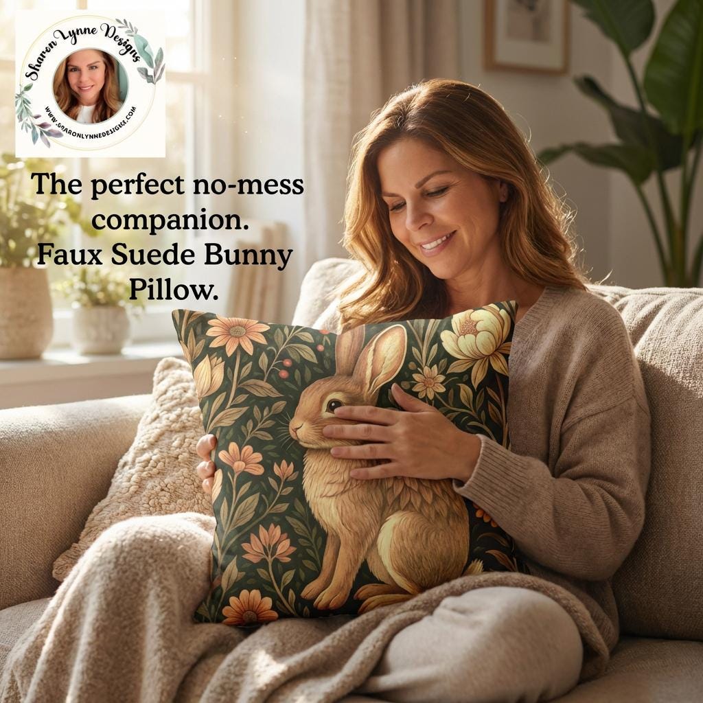 Faux Suede Bunny Throw Pillow - Square Cushion for Home Decor, Host Gift