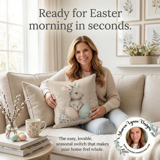 Pastel Easter Bunny Faux Suede Square Pillowcase | Easter Decor