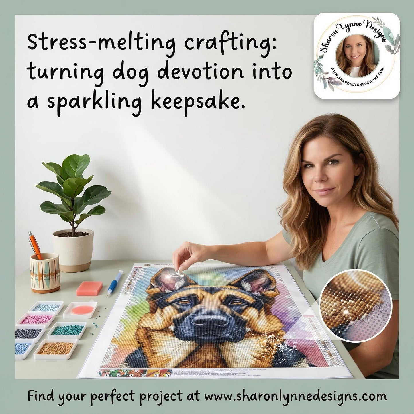 German Shepherd DIY Diamond Painting Kit - No Frame Included - Dog Art Craft Project