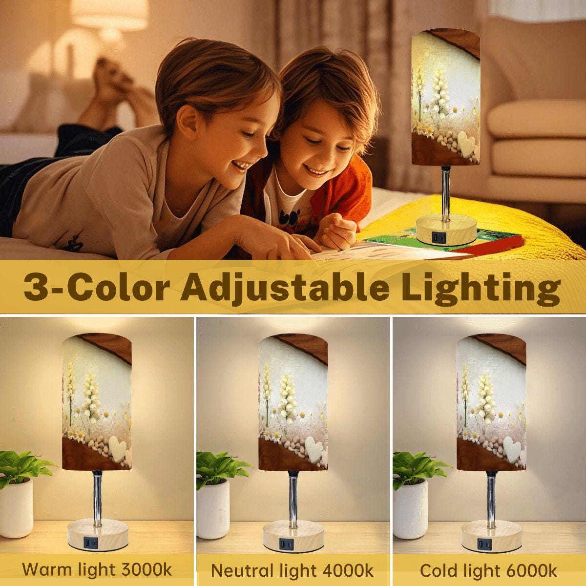 Pastel Touch Bedside Table Lamp with USB Charging Port - Nightstand Light for Bedroom Decor