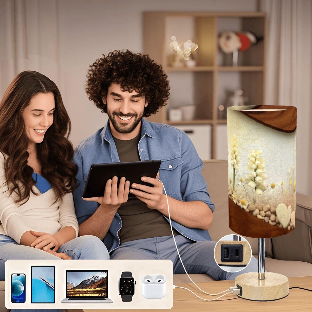 Pastel Touch Bedside Table Lamp with USB Charging Port - Nightstand Light for Bedroom Decor