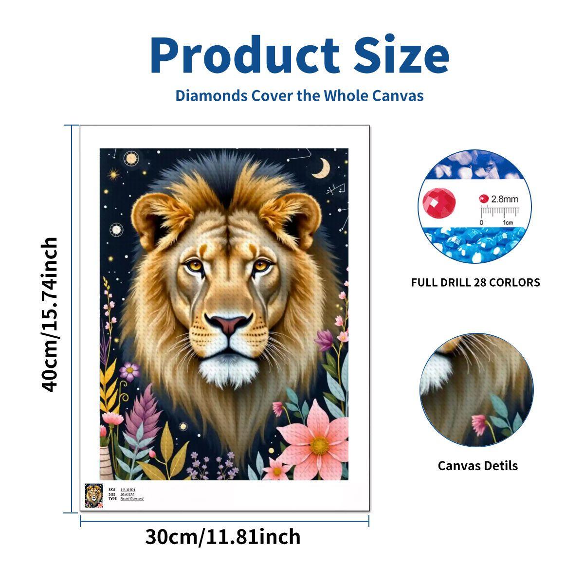 Lion DIY Diamond Painting Kit No Frame - 5D Crystal Art Craft Project Home Decor
