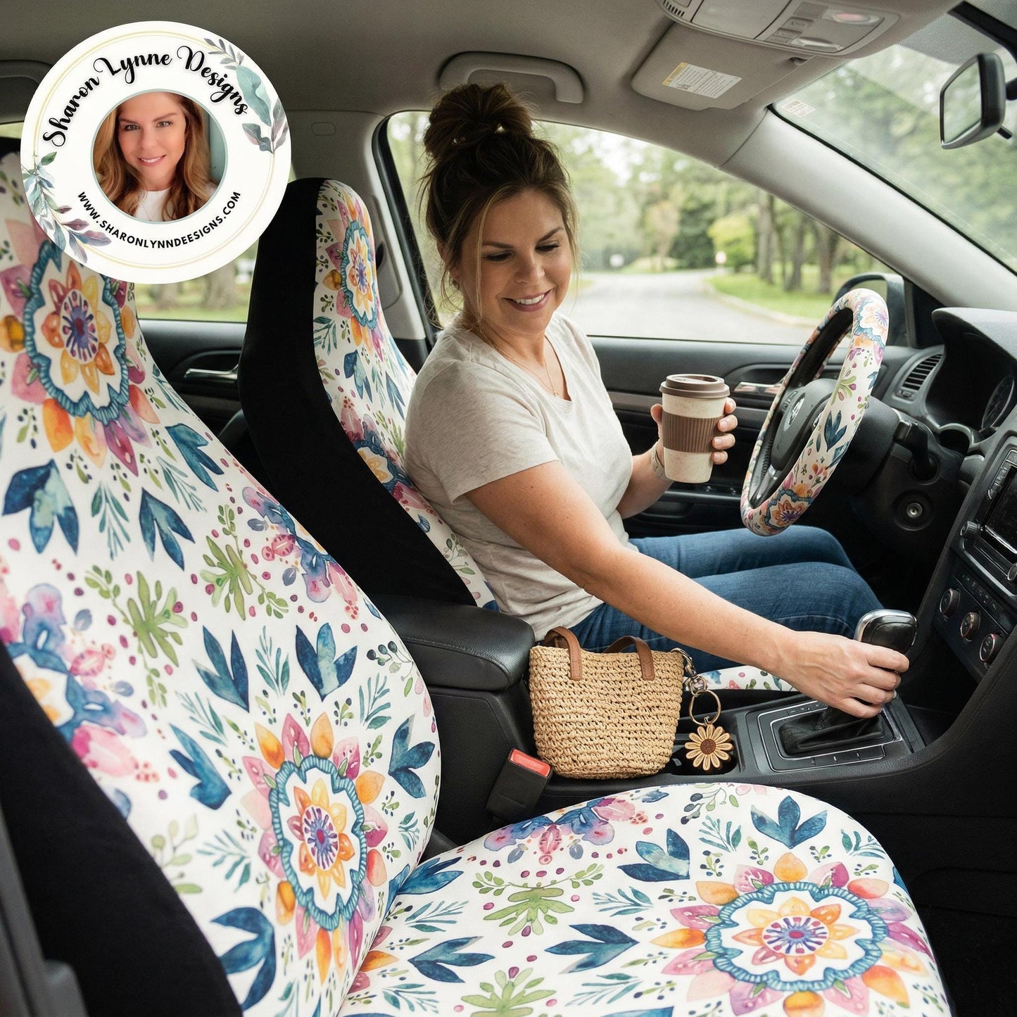 Boho Car Seat Covers, Floral Polyester Design for Stylish Protection