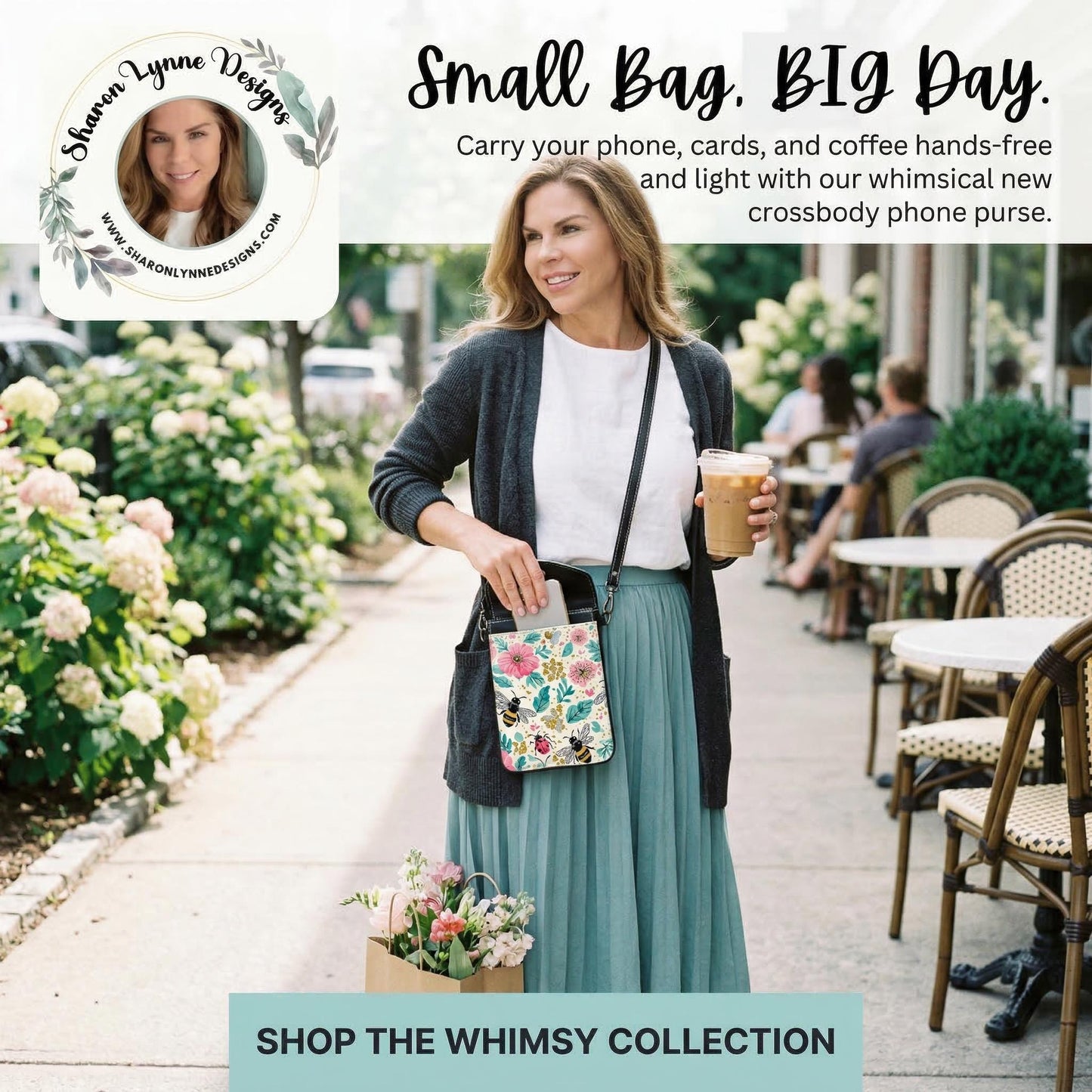 Floral Bee Crossbody Cell Phone Purse – Women's Small PU Leather Handbag