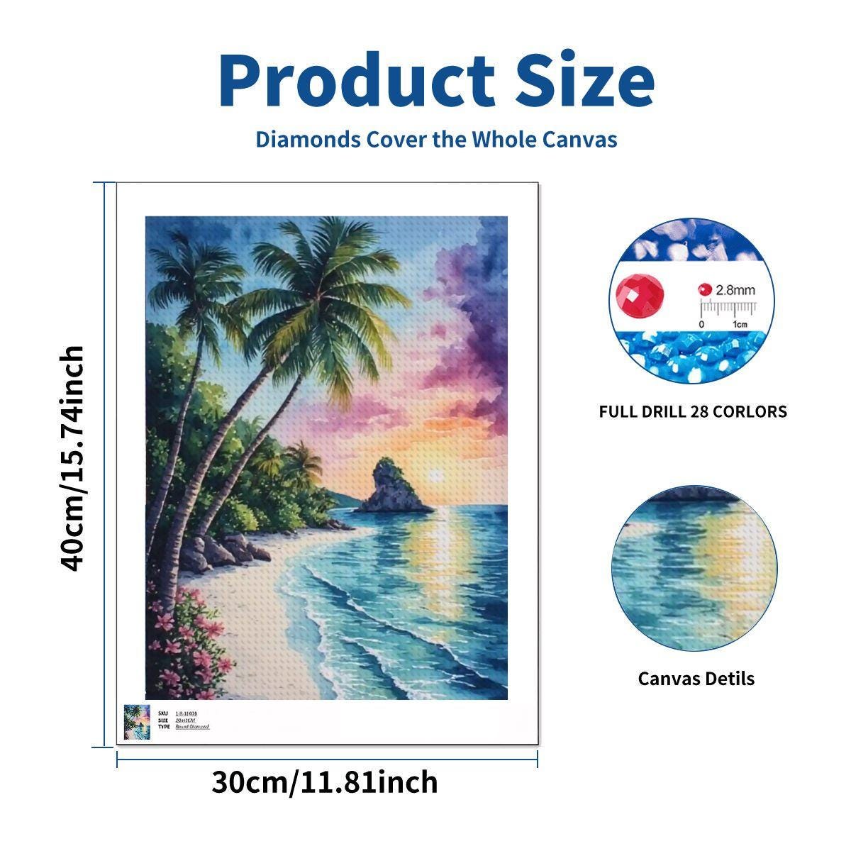Beach DIY Diamond Painting Kit No Frame - Ocean Seascape Art Craft Project Home Decor