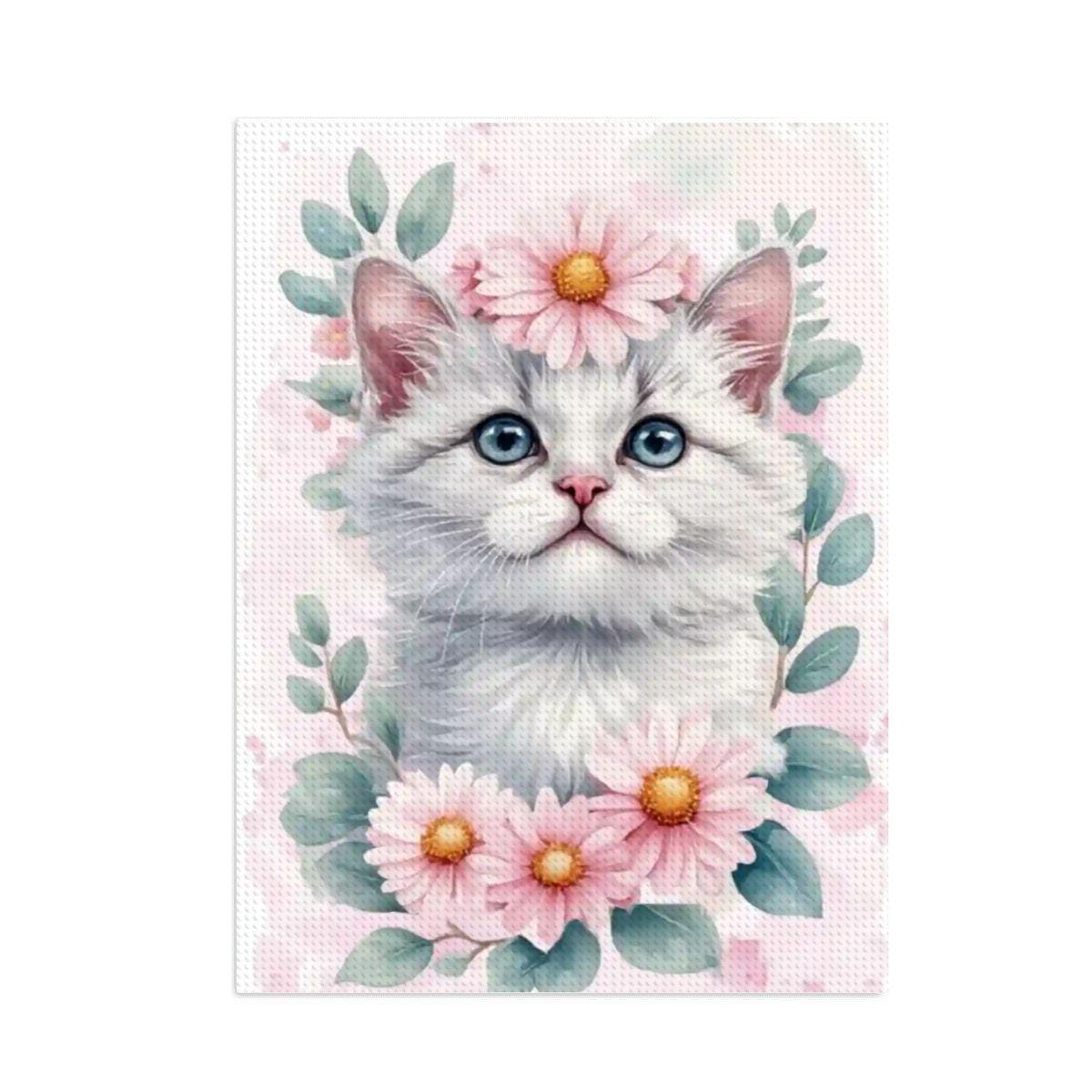 Sweet Kitten DIY Diamond Painting Kit No Frame - Cat Art Craft Project Rhinestone Gift