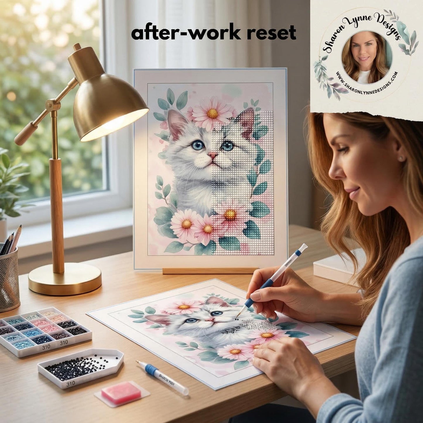 Sweet Kitten DIY Diamond Painting Kit No Frame - Cat Art Craft Project Rhinestone Gift