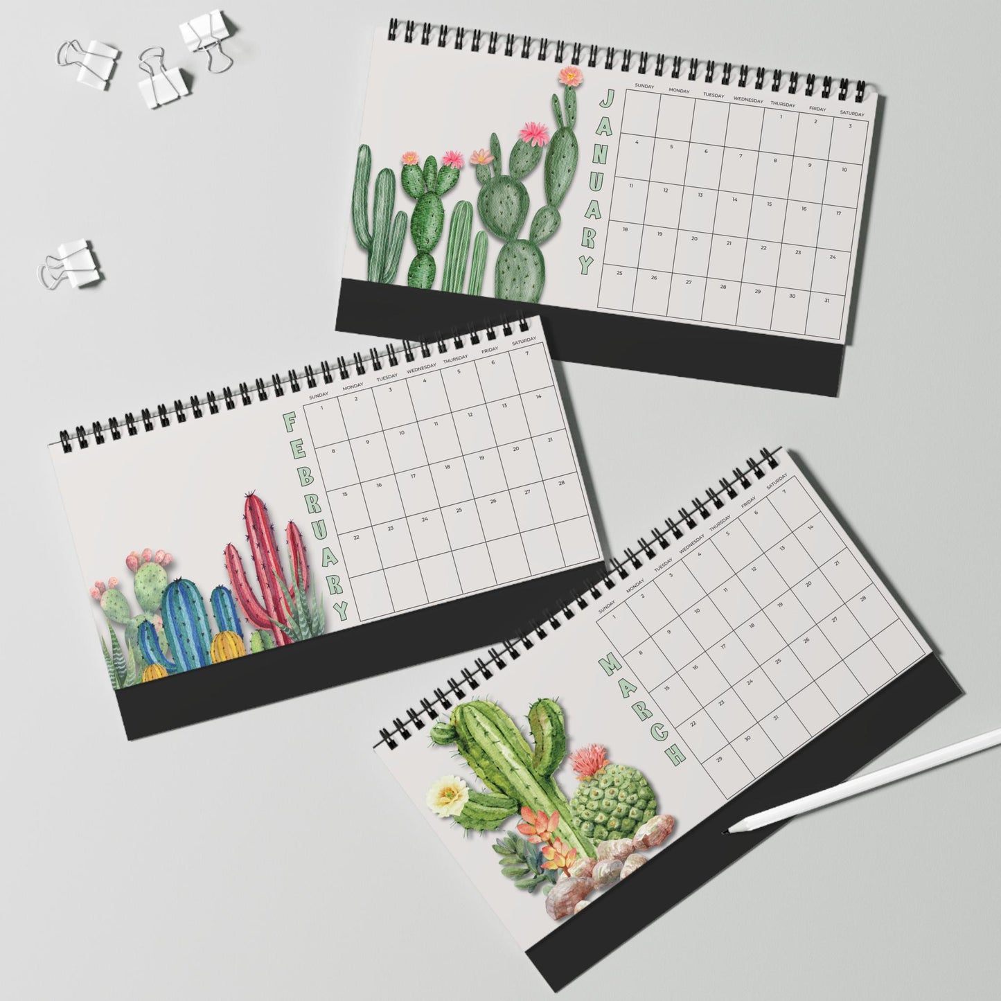 2026 Cactus Desktop Calendar: Monthly Planner for Nature Lovers, Office Organization & Succulent Decor