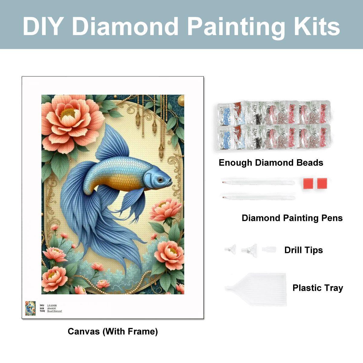 Fish Diamond Painting Kit – Aquatic Sea Life Rhinestone Mosaic Craft (12" x 16")