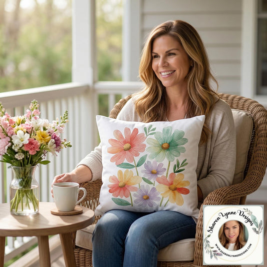 Watercolor Daisy Bouquet Faux Suede Square Pillowcase | Floral Throw Pillow Cover Home Decor