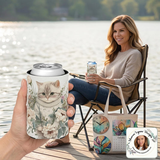 Cat-Themed Can Cooler: Insulated Beer Sleeve Gift for Feline Lovers