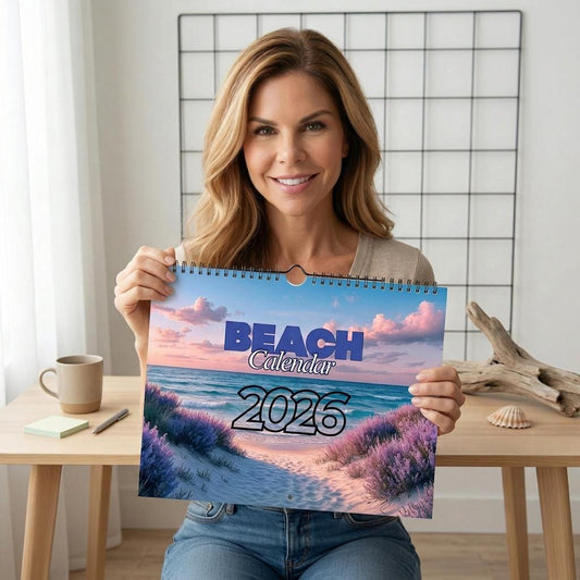 2026 Beach Wall Calendar, Monthly Planner, Ocean Artwork, Blue Water