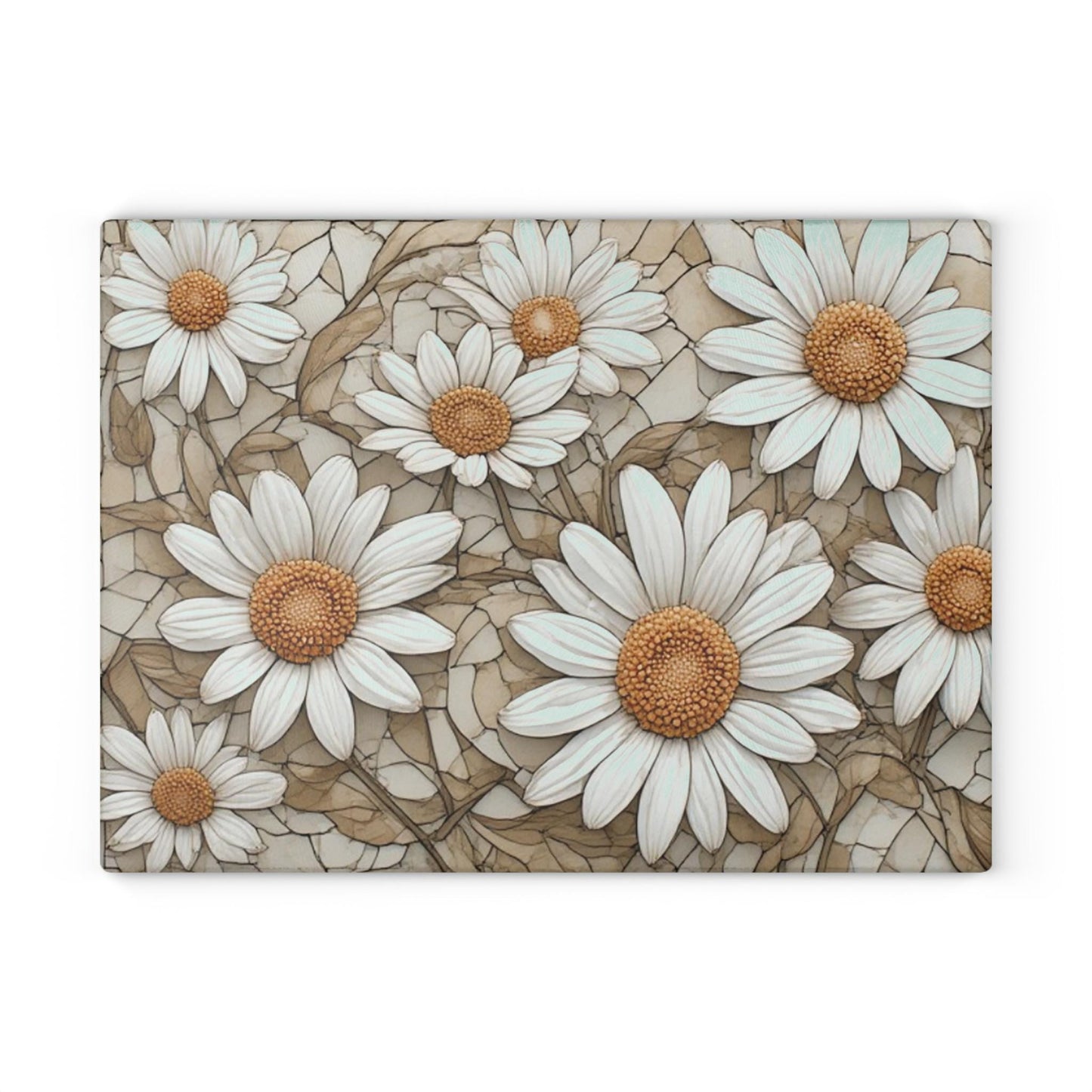 White Daisy Floral Glass Cutting Board Kitchen Countertop Decor Flower Art