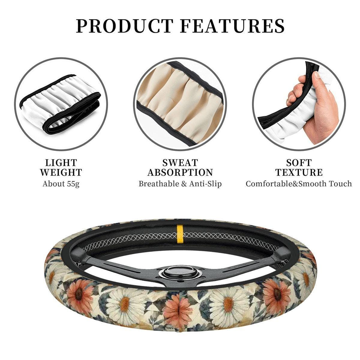Flower Thickened Elastic Car Steering Wheel Cover - Floral Auto Grip Protector