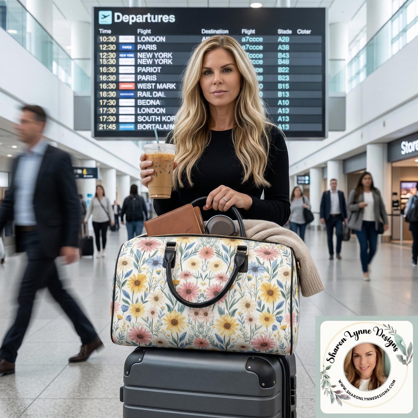 Pastel Wildflower Floral Leather Travel Duffel Bag Weekend Carry On Boho Women Accessory Spring