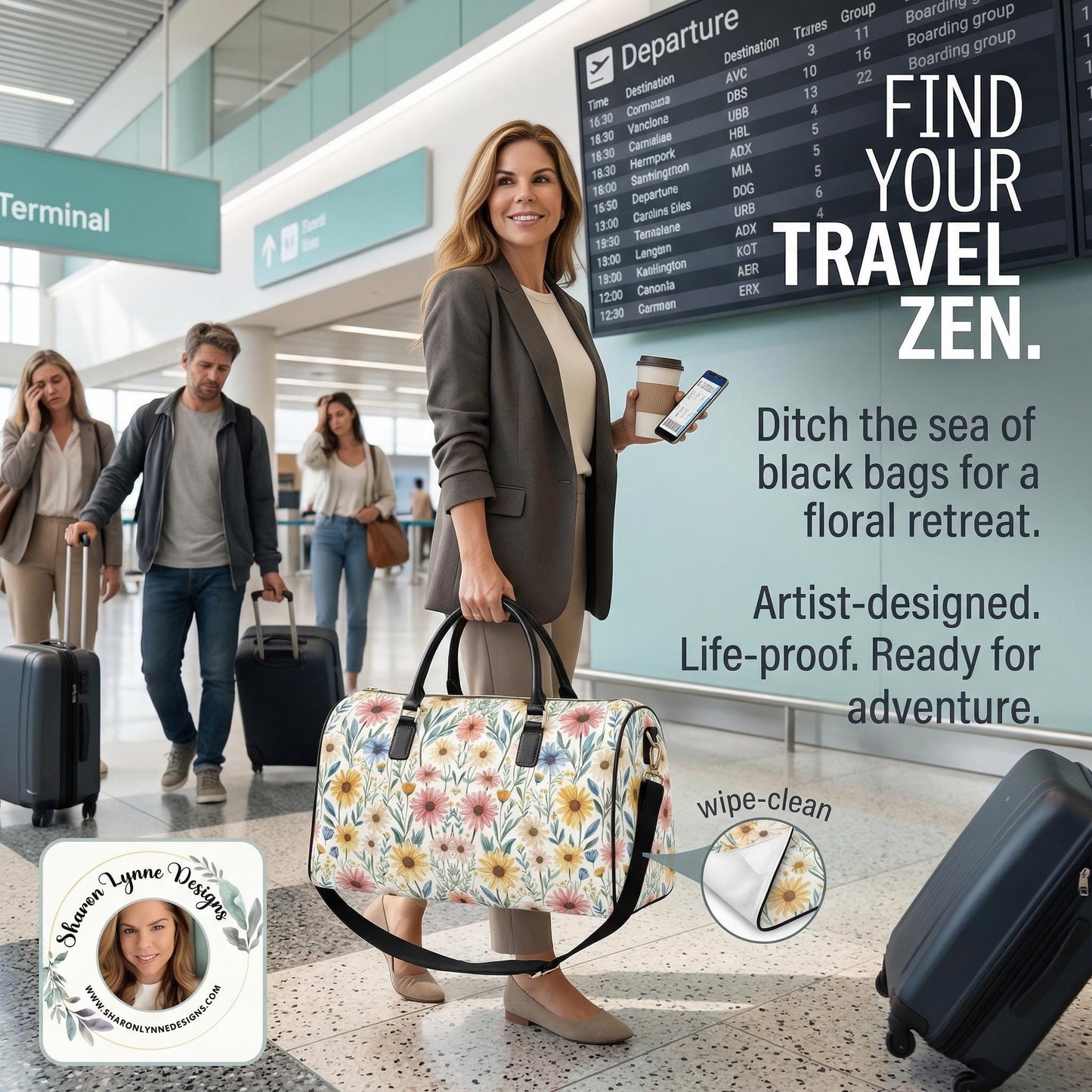 Pastel Wildflower Floral Leather Travel Duffel Bag Weekend Carry On Boho Women Accessory Spring