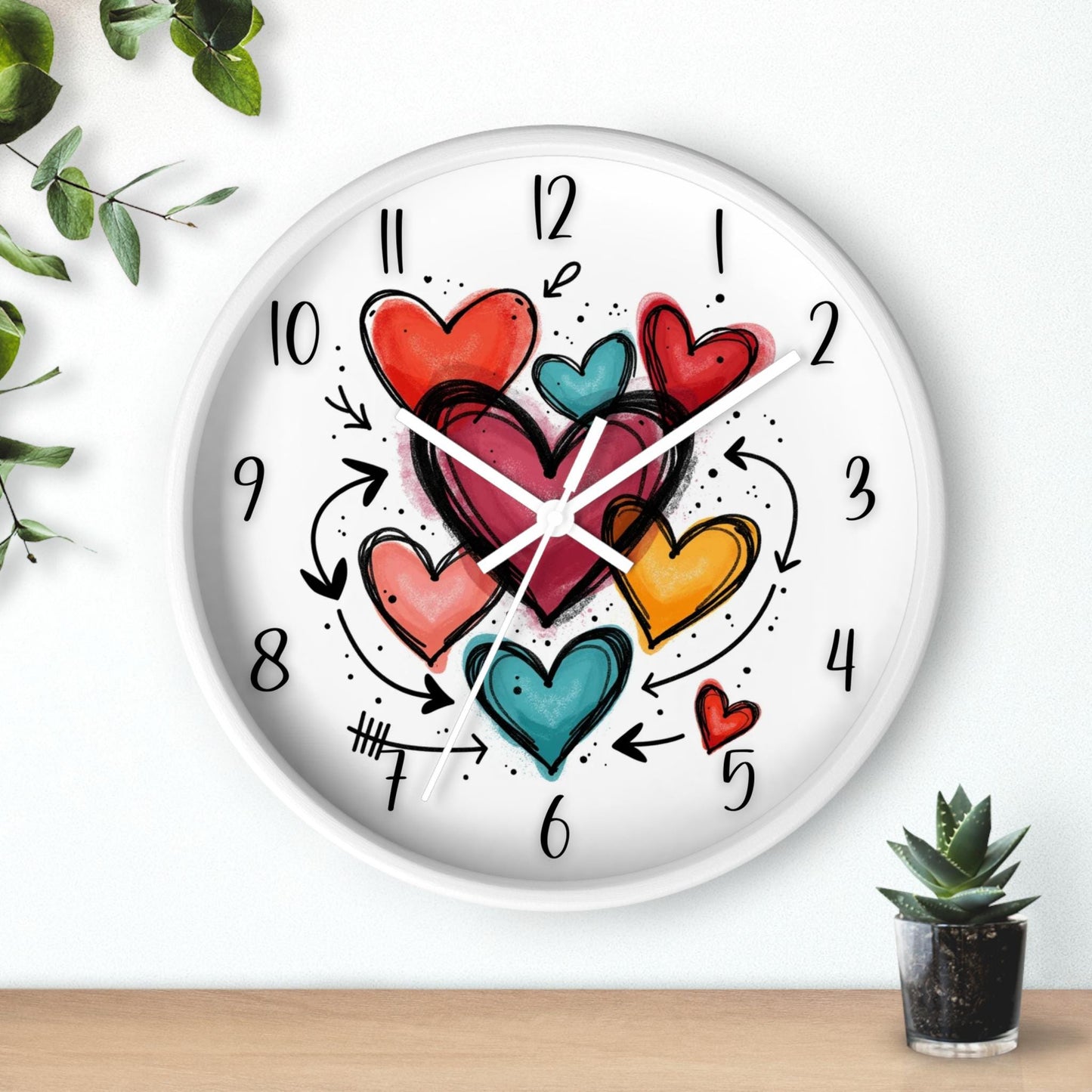Colorful Hand-Drawn Heart Cluster Wall Clock | Whimsical Timepiece | Romantic Home Decor