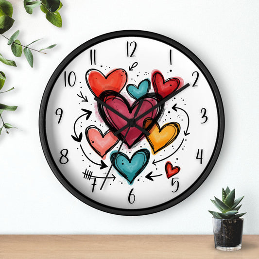Colorful Hand-Drawn Heart Cluster Wall Clock | Whimsical Timepiece | Romantic Home Decor