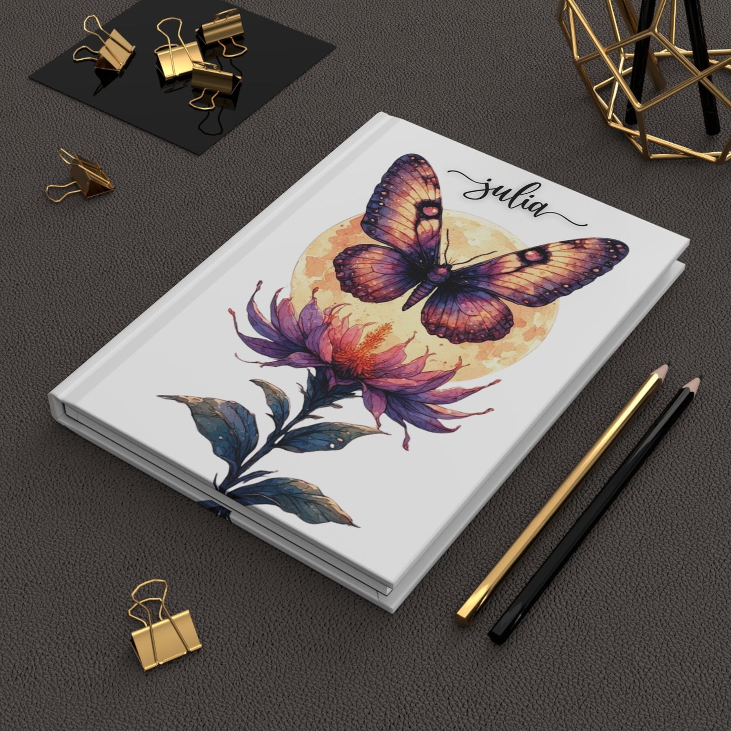 Butterfly Moon Flower Hardcover Journal | Personalized Custom Notebook Creative Writing