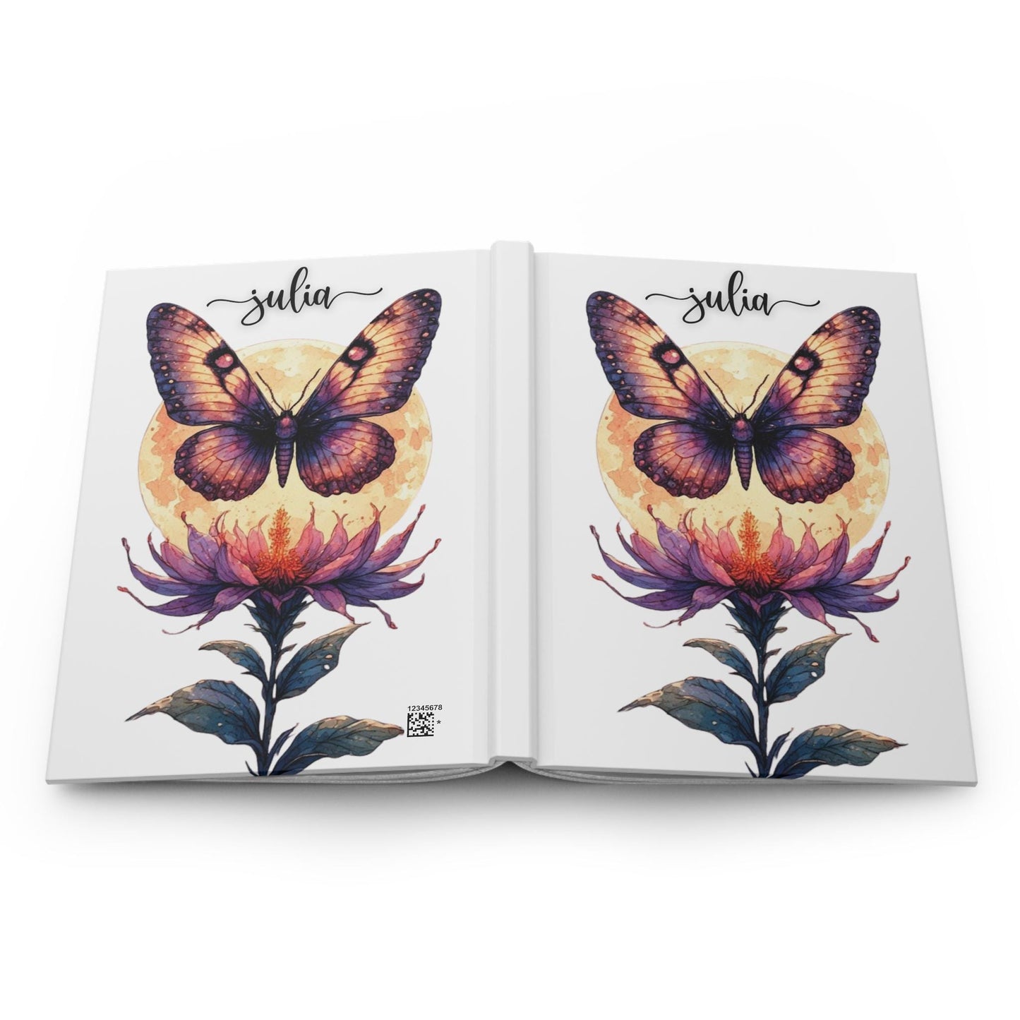 Butterfly Moon Flower Hardcover Journal | Personalized Custom Notebook Creative Writing