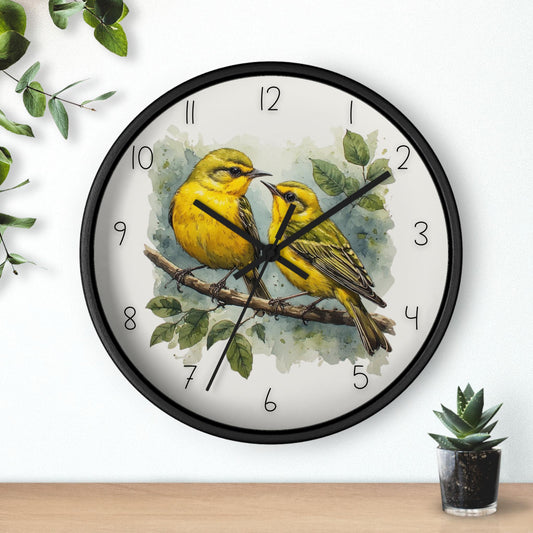 Yellow Warbler Botanical Illustration Wall Clock | Vintage Bird Print Nature Home Decor Gift