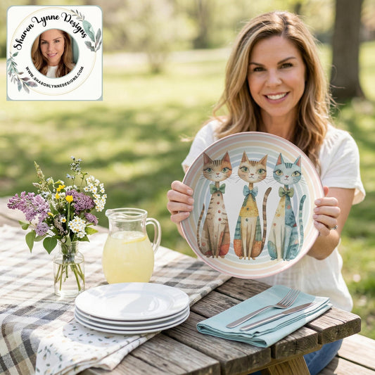 Retro Cat Plates Vintage Feline Dinnerware Kitchen Decor ThermoSaf Dish Set Kitty Themed Tableware