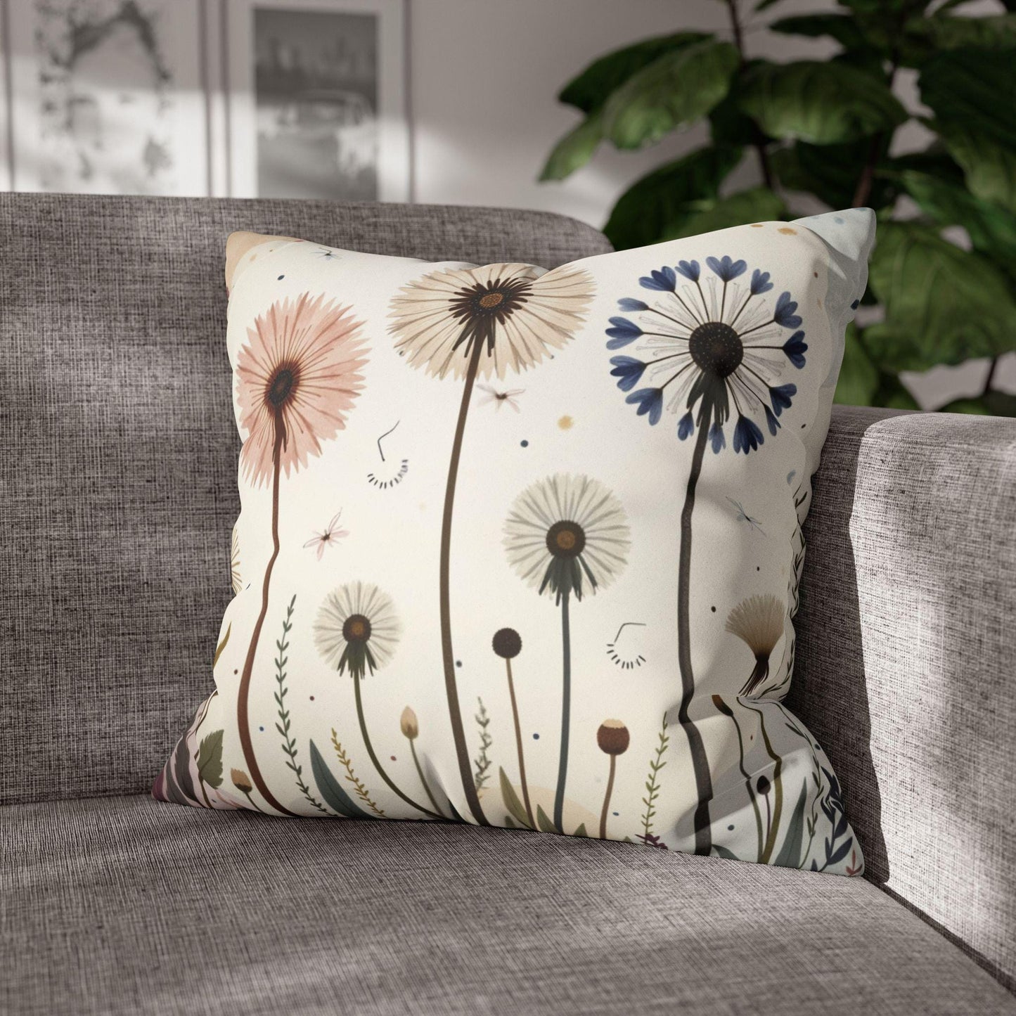 Reading Nook Pillow, Dandelion Field 100% Faux Suede Polyester Cover, Double-Sided Print
