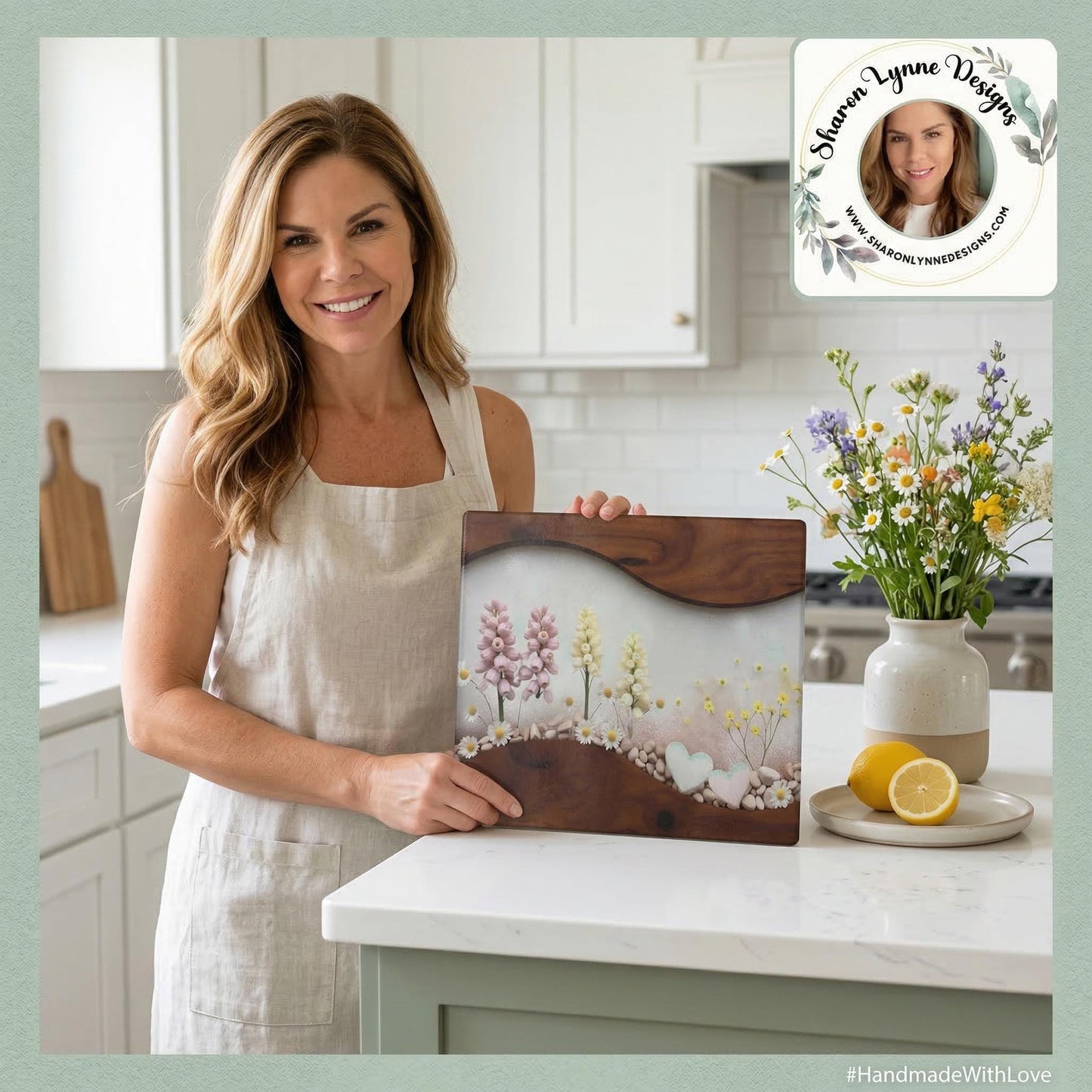 Pastel Wildflower Hearts Glass Cutting Board | Floral Kitchen Decor Gift for Mom Bridal Shower