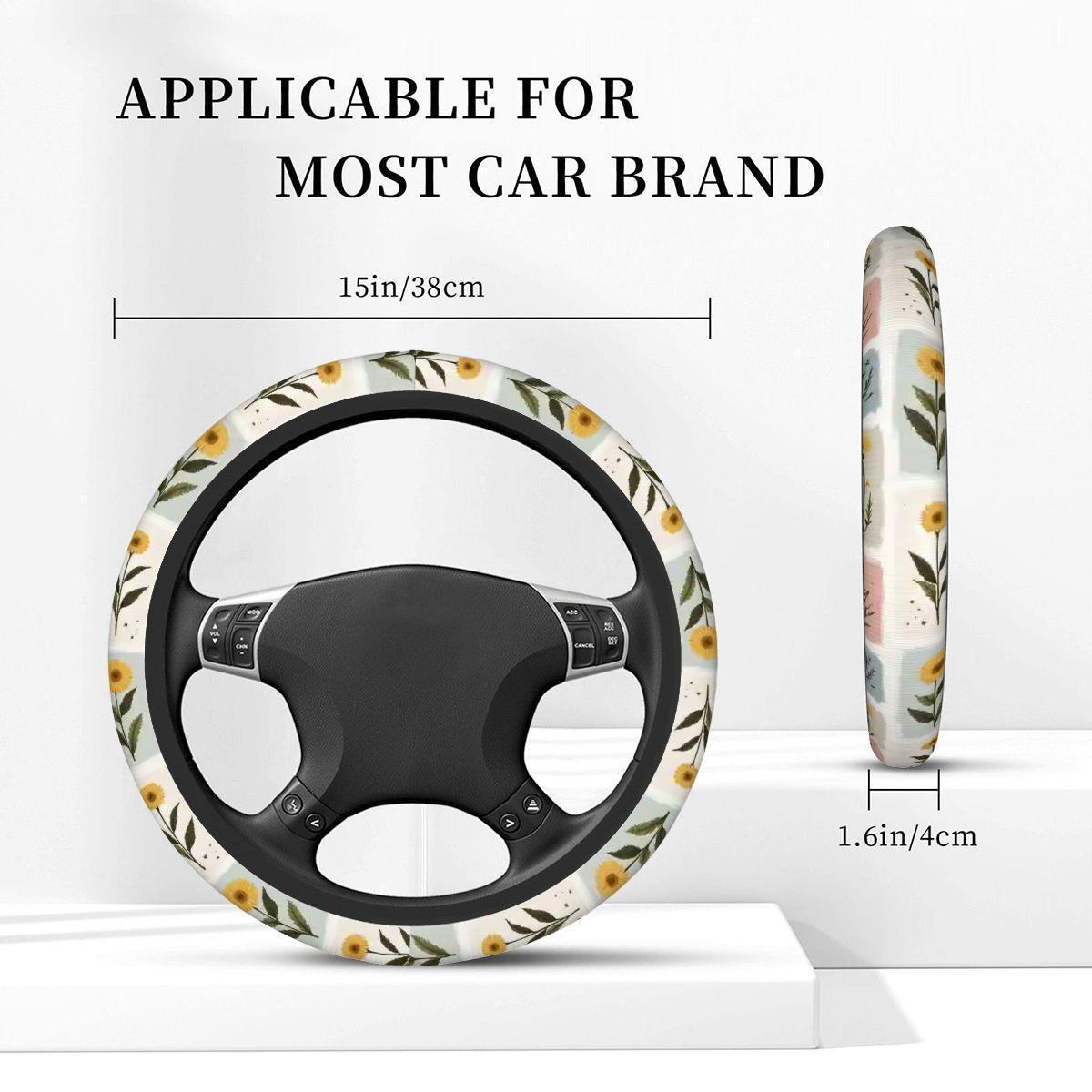 Floral Thickened Elastic Car Steering Wheel Cover - Non-Slip Automotive Interior Accessory