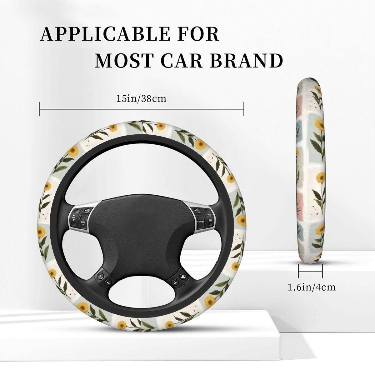 Floral Thickened Elastic Car Steering Wheel Cover - Non-Slip Automotive Interior Accessory