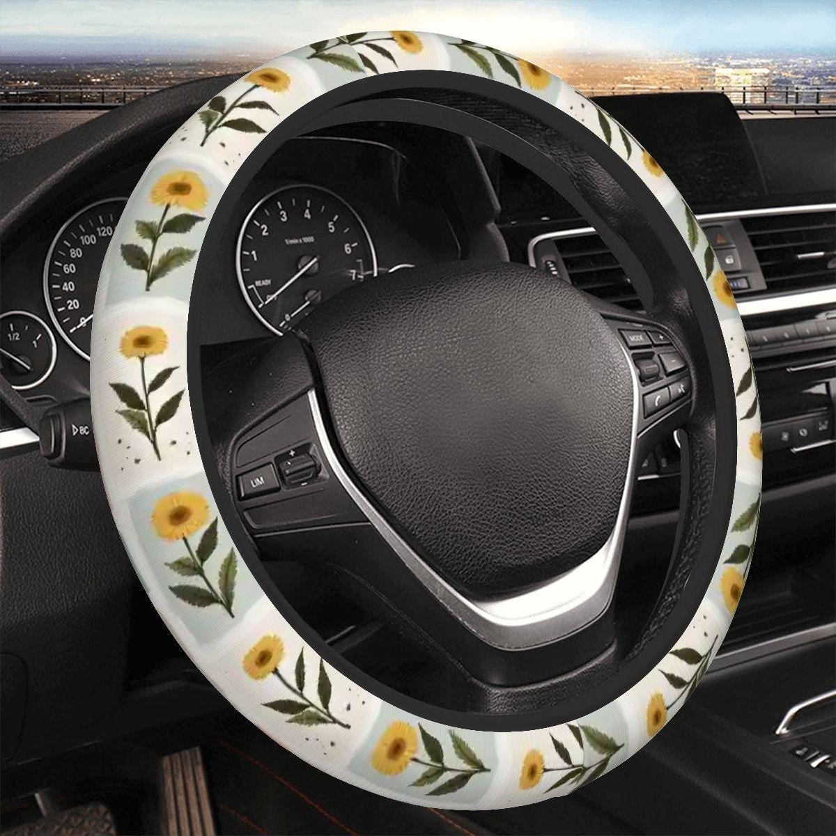 Floral Thickened Elastic Car Steering Wheel Cover - Non-Slip Automotive Interior Accessory