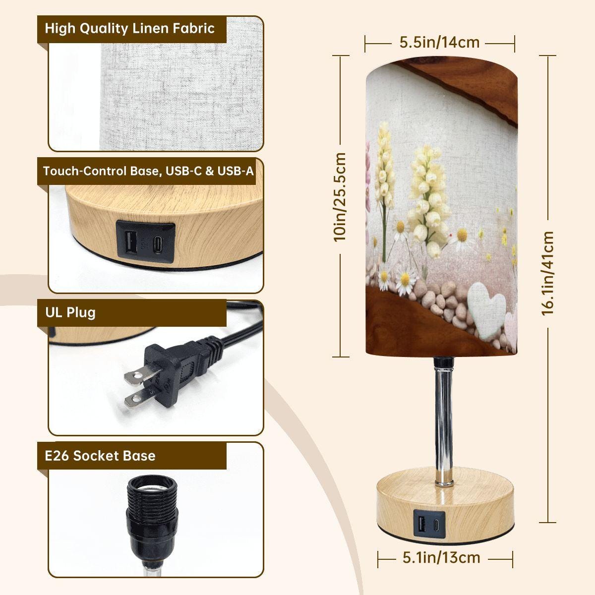 Pastel Touch Bedside Table Lamp with USB Charging Port - Nightstand Light for Bedroom Decor