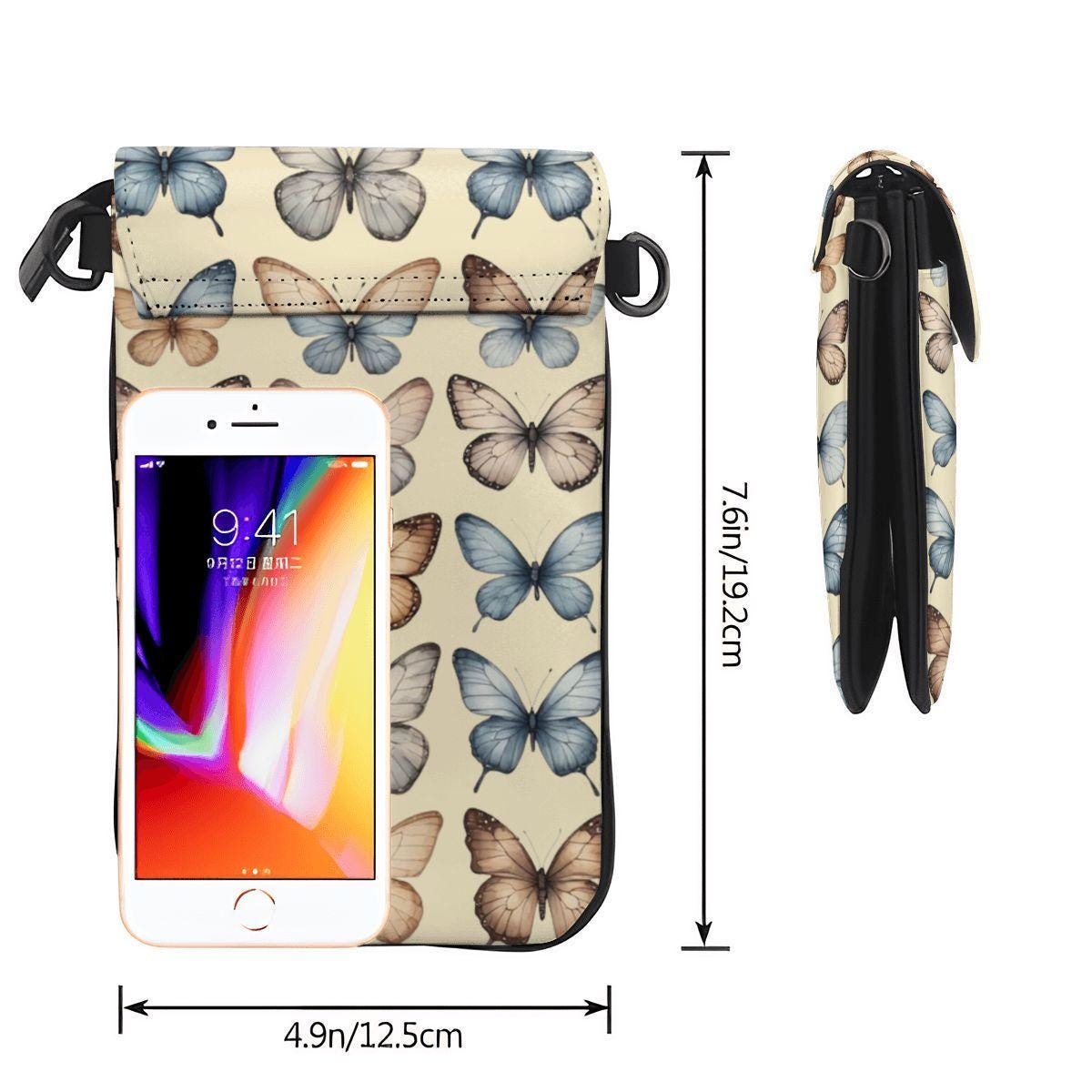Butterfly Crossbody Cell Phone Purse - Small Travel Bag with Adjustable Strap for Women