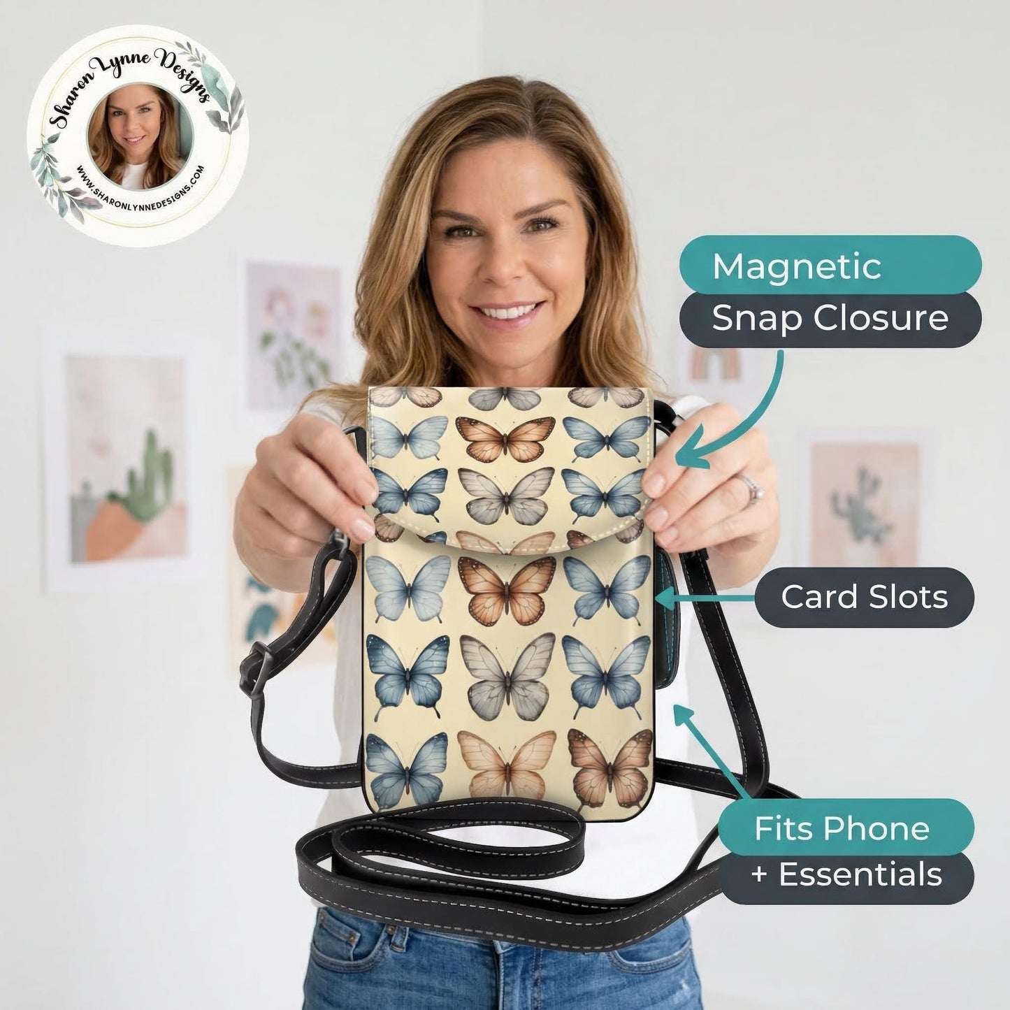 Butterfly Crossbody Cell Phone Purse - Small Travel Bag with Adjustable Strap for Women