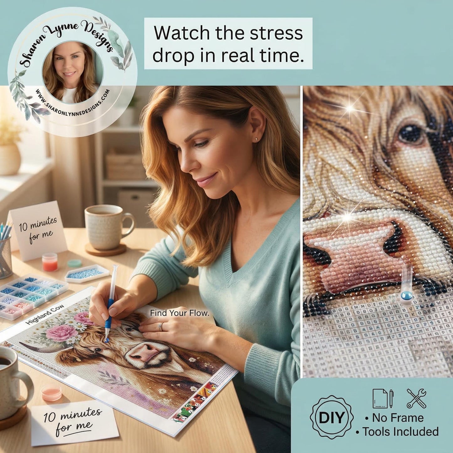 DIY Diamond Painting Kit, Highland Cow Design with Acrylic